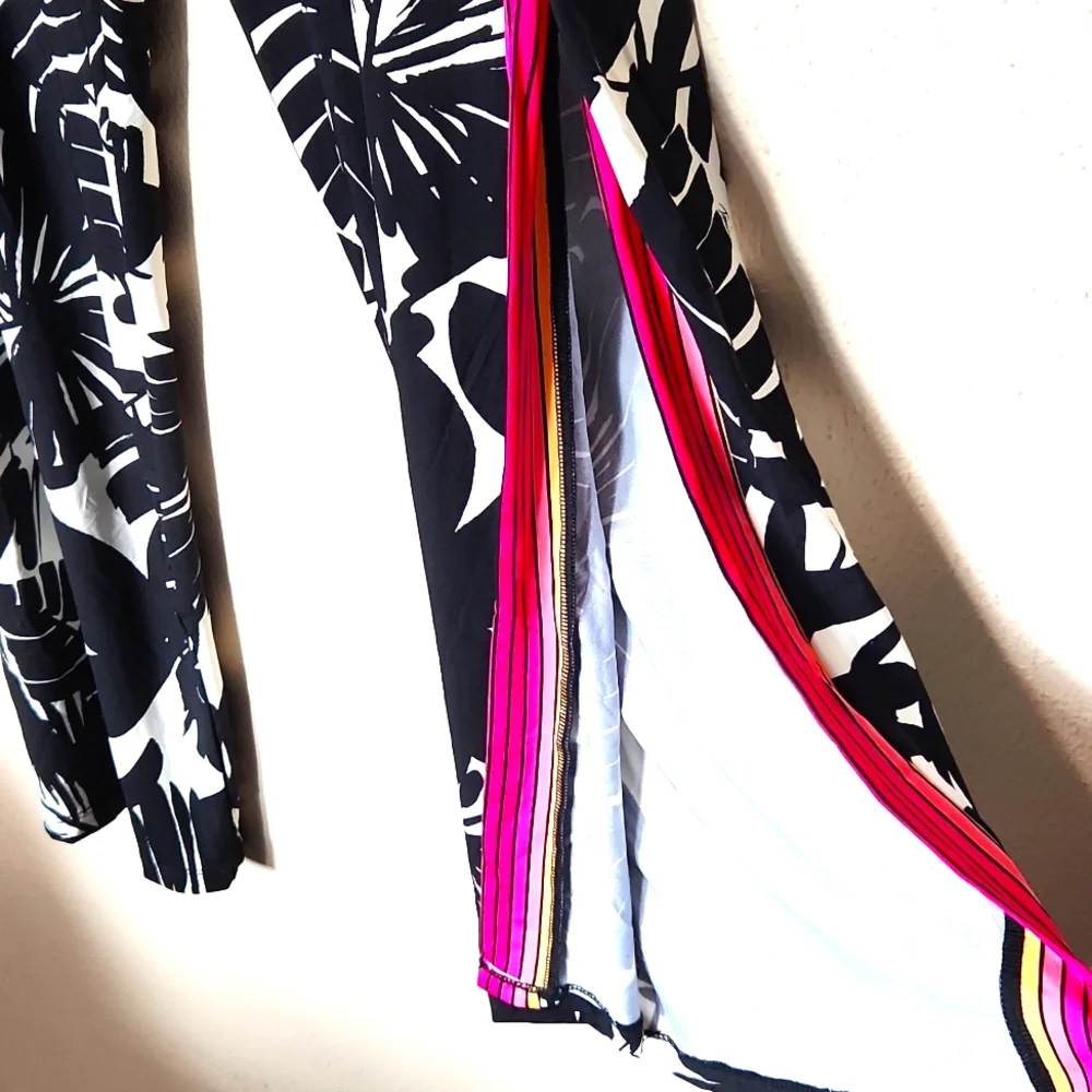 Trina Turk Black White Floral Swim Coverup with Hot Pink Trim